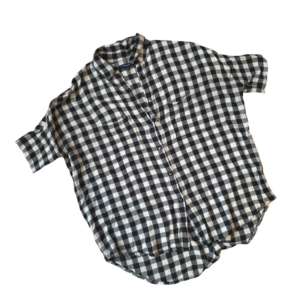 EUC Madewell buffalo check oversized short sleeve button up sz XS
